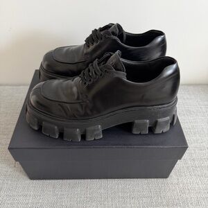 Prada Monolith Brushed Leather Lace-Up Derby